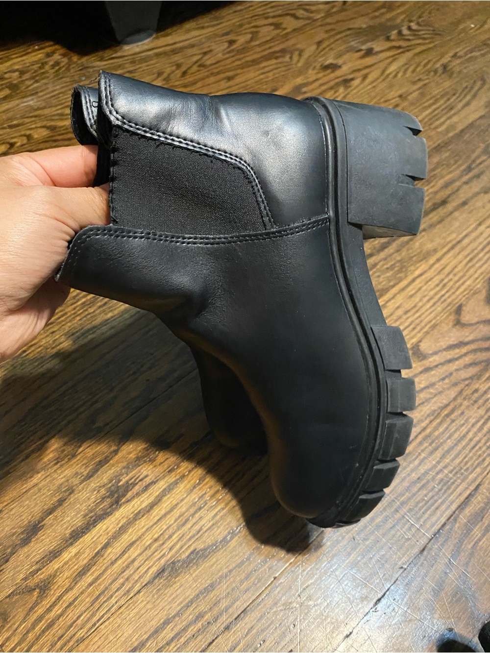 Black Lug Sole Chelsea Booties - Sleek Women's Ankle Boots - Picture 3 of 8